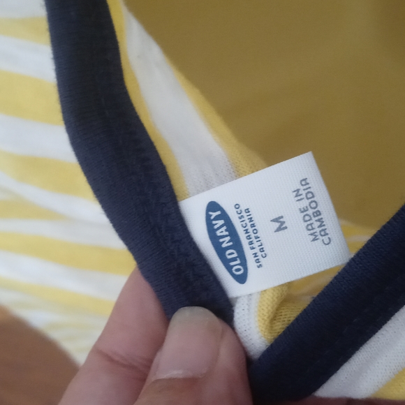 Old Navy tee shirt dress SizeM. Yellow stripe, navy trim - Picture 2 of 2